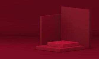 Red 3d podium geometric stage construction angular wall platform realistic illustration vector