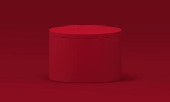 Red 3d podium cylinder box container basic foundation minimal design realistic illustration vector