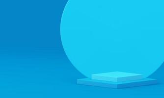 Blue 3d podium squared level stage circle wall showcase minimalist studio background vector