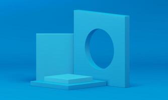Blue 3d podium squared level stage basic foundation geometric wall hole decor realistic vector