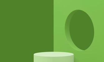 Green 3d podium geometric basic foundation for promo presentation corner studio background vector
