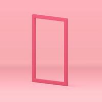 Pink 3d frame simple vertical rectangle decor element showcase design realistic illustration vector