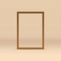 3d golden frame geometric decor element vertical rectangle foundation beige studio background vector