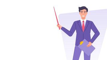 Business man teaching presentation with pointer copy space banner design template flat vector