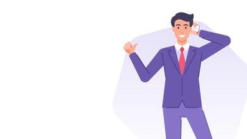 Business man call smartphone showing cool thumb up banner design template flat vector