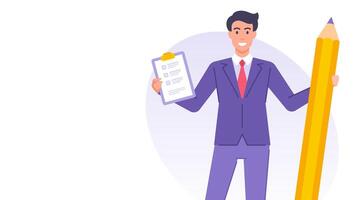 Cartoon business man time management productivity efficiency banner design template flat vector