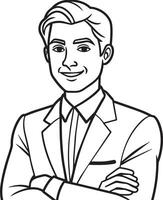 businessman in a suit line art illustration black and white vector