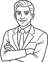 businessman in a suit line art illustration black and white vector