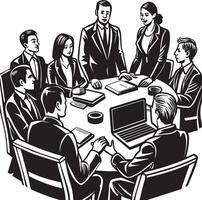 business meeting in the office black and white illustration vector