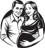silueta de un embarazada mujer con su marido ilustración negro y blanco vector