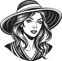 linda niña con sombrero negro y blanco ilustración vector