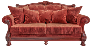 A red sofa with pillows on it - stock .. png