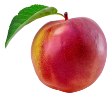 A ripe peach with a green leaf on top - stock .. png