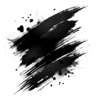 Dynamic black paint smear with splatter on transparent background - stock .. png