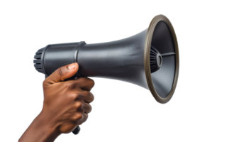 Black Megaphone in Hand, cut out - stock .. png