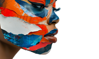 contemporâneo arte retrato do mulher com abstrato cor salpicos, cortar Fora - estoque . png