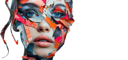 Contemporary Art Portrait of Woman with Abstract Color Splashes, cut out - stock . png