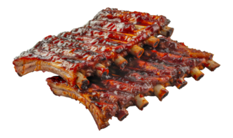 Delicious barbecue ribs covered in rich red sauce, cut out - stock .. png