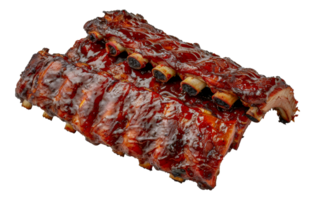 délicieux barbecue travers de porc couvert dans riches rouge sauce, Couper en dehors - Stock .. png