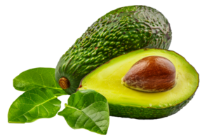 A green avocado with a brown seed in the middle - stock .. png