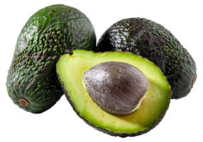 Tres aguacates son mostrado, uno de cuales es cortar abierto - valores .. png