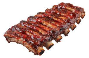 Delicious barbecue ribs covered in rich red sauce, cut out - stock .. png