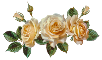 une bouquet de Trois blanc des roses avec vert feuilles - Stock .. png