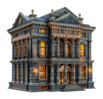 Majestic Neoclassical Building with Illuminated Windows at Night, cut out - stock .. png