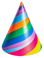 A colorful party hat with rainbow stripes - stock .. png