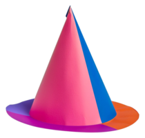 A colorful party hat with a pink, blue, and orange stripe - stock .. png