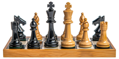 un de madera ajedrez tablero con negro y blanco piezas - valores .. png