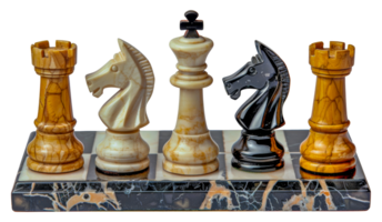 A chess set with a black and white king and four white pawns - stock .. png