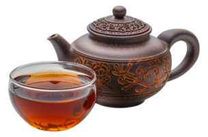 A tea pot and a cup of tea sit - stock .. png