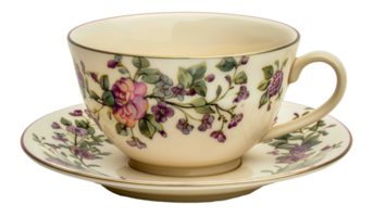 Clásico porcelana té taza con intrincado floral diseño, cortar fuera - valores .. png