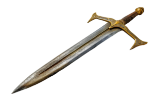 Ornate medieval sword with gold hilt, cut out - stock .. png