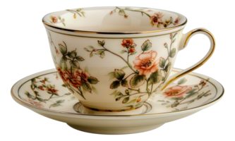 vintage porcelana chá copo com intrincado floral projeto, cortar Fora - estoque .. png