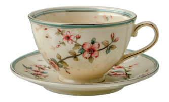 Clásico porcelana té taza con intrincado floral diseño, cortar fuera - valores .. png