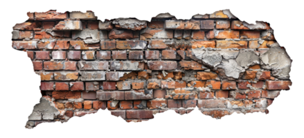 Weathered Brick Wall with Peeling Plaster, cut out - stock .. png