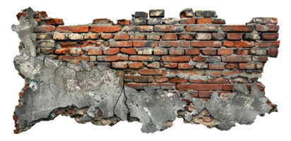 Weathered Brick Wall with Peeling Plaster, cut out - stock .. png