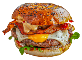 A large hamburger with bacon, cheese, and lettuce - stock .. png