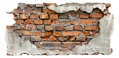 Weathered Brick Wall with Peeling Plaster, cut out - stock .. png