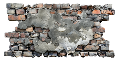Weathered Brick Wall with Peeling Plaster, cut out - stock .. png