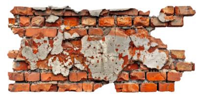 Weathered Brick Wall with Peeling Plaster, cut out - stock .. png