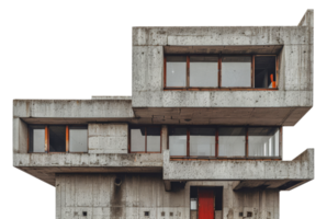 Brutalist architecture concrete building with geometric design, cut out - stock .. png