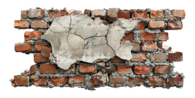 Weathered Brick Wall with Peeling Plaster, cut out - stock .. png