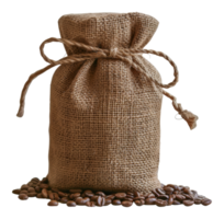 Burlap sack filled with roasted coffee beans, cut out - stock .. png
