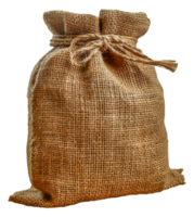 Closed burlap sack tied with a jute rope, cut out - stock .. png