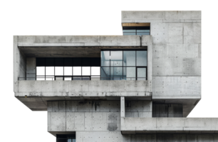 Brutalist architecture concrete building with geometric design, cut out - stock .. png