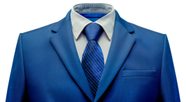 A man's blue suit jacket and tie are shown in a close up - stock .. png