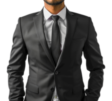 un' uomo nel un' nero completo da uomo e bianca camicia è indossare un' nero cravatta - azione .. png